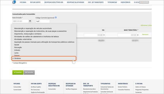 Despesas Ginásio IRS passo 8